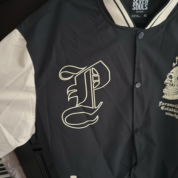Classic Black and White Varsity Bomber Jacket - Picture 3 of 5